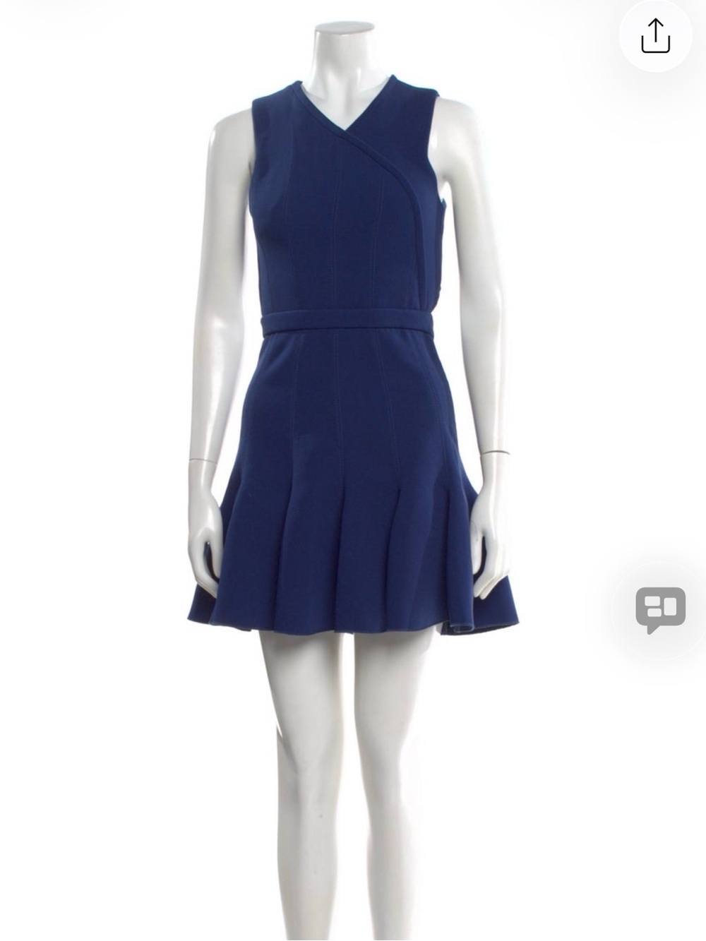Carven Sleeveless Navy Flared Pleated Dress